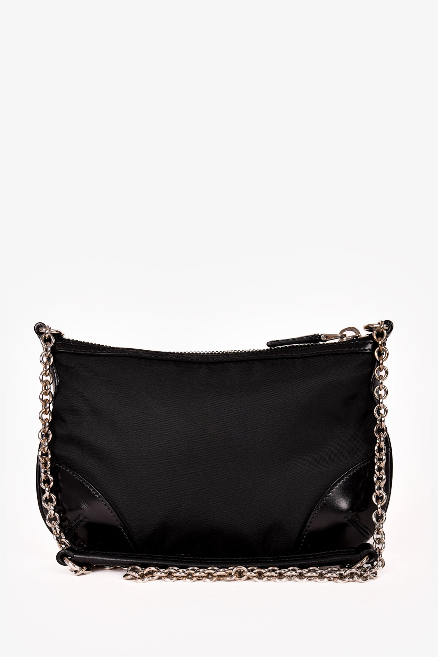 Prada Black Nylon/Leather Trim Silver Chain Crossbody Bag – Mine