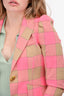 Smythe Pink and Brown Checked Puffed Sleeve Blazer Size 6