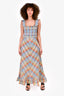 Ganni Blue/Multicolour Check Sleeveless Midi Dress Size 40
