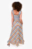 Ganni Blue/Multicolour Check Sleeveless Midi Dress Size 40