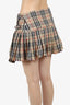 Burberry Beige Wool Check Pleated Buckled Mini Skirt Size 10