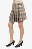 Burberry Beige Wool Check Pleated Buckled Mini Skirt Size 10