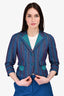 Etro Blue Woven Cropped Embroidered Blazer Size 40