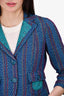 Etro Blue Woven Cropped Embroidered Blazer Size 40