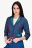 Etro Blue Woven Cropped Embroidered Blazer Size 40
