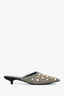 Erdem Grey Houndstooth Faux Pearl Embellished Kitten Mules Size 39.5