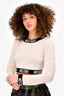 Moschino White/Black Wool Logo Trimmed Cropped Sweater Size 38
