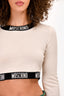 Moschino White/Black Wool Logo Trimmed Cropped Sweater Size 38