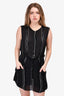 A.L.C Black Silk Sleeveless Striped Drawstring Dress Size M