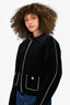 Pre-loved Chanel™ 2017 Black Velour Drawstring Zip Jacket Size 42