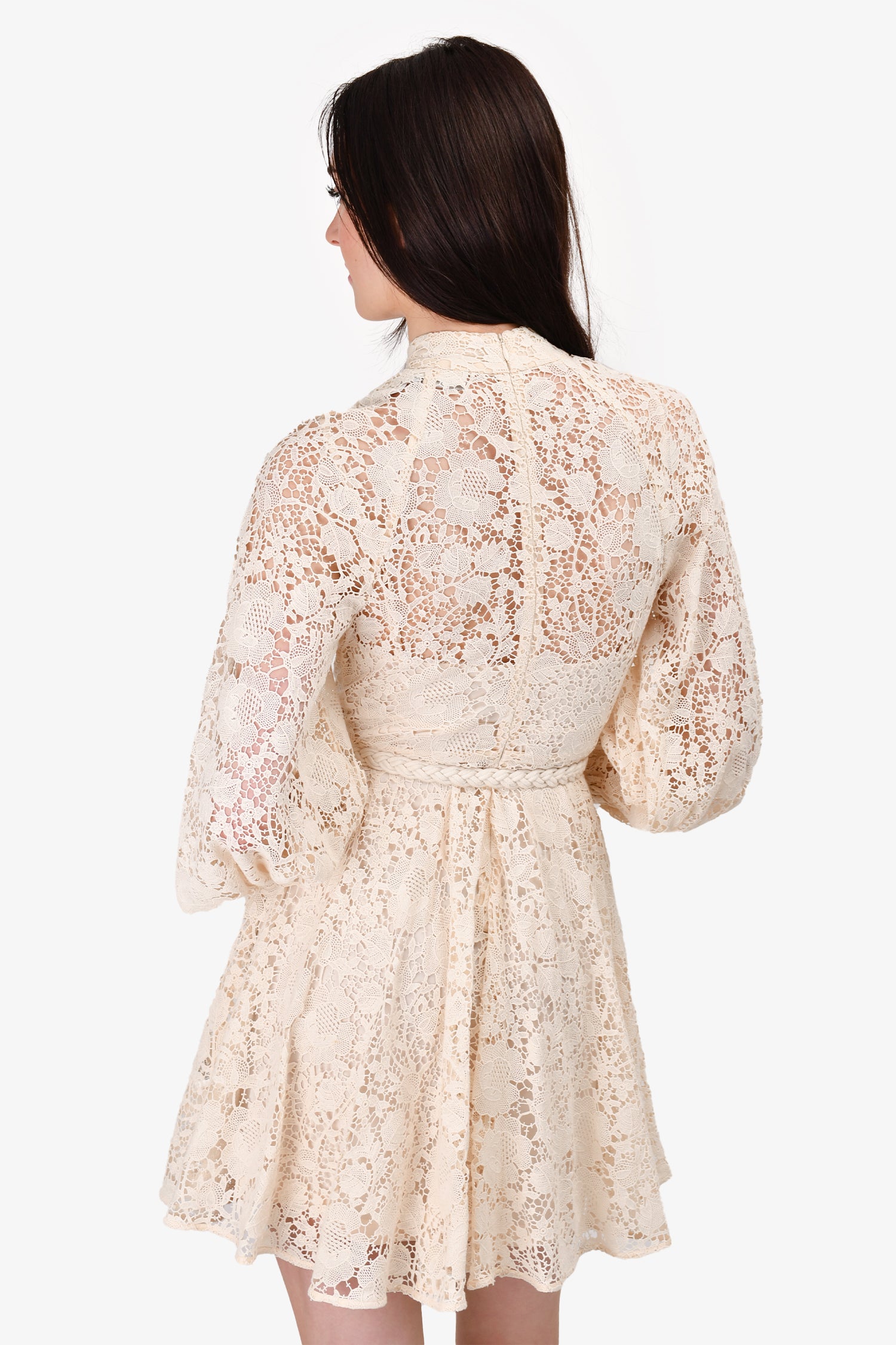 zimmermann cassia lace short dress Zimmermann Ivory Cassia Puff Sleeved Cotton-Lace Mini Dress Size 2 Mine & Yours