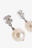 Pre-loved Chanel™ Silver Tone Crystal 'CC' Faux Pearl Drop Earrings