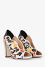 Fendi Cream/Blue Canvas Floral Peep-Toe Heels Size 38