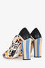 Fendi Cream/Blue Canvas Floral Peep-Toe Heels Size 38