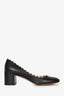 Chloe Black Leather Scalloped Round Toe Block Heels Size 35.5