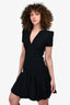 Alexander McQueen Black V-Neck Flared Mini Dress with Shoulder Pads Size 38