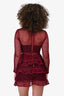 Self-Portrait Burgundy Eyelet Ruffle Dress Size 2 US