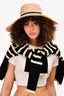 Maison Michel Paris Beige Straw Hat with Black Trim Size S