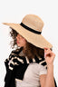 Maison Michel Paris Beige Straw Hat with Black Trim Size S