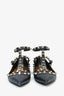 Valentino Navy Blue Grained Leather Rockstud Cage Flats Size 36
