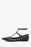 Valentino Navy Blue Grained Leather Rockstud Cage Flats Size 36