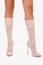 Casadei Pink Ribbon Detailed Sock Style Ankle Boots Size 38