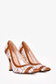 Fendi Brown/White Leather/PVC Zucca Heels Size 38