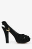 Louis Vuitton Vintage Black Suede Peep Toe Slingback Heels Size 37.5