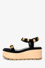 Valentino Black/Gold Velvet 'Roman Stud' Platform Sandals Size 40
