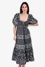 SEA New York Navy/Cream Floral Print Puff Sleeve Midi Dress Est. Size L