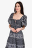 SEA New York Navy/Cream Floral Print Puff Sleeve Midi Dress Est. Size L