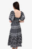 SEA New York Navy/Cream Floral Print Puff Sleeve Midi Dress Est. Size L