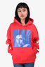 Off-White Red Cotton Blue Graphic Hoodie Size S