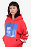 Off-White Red Cotton Blue Graphic Hoodie Size S