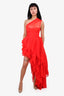 Majorelle Red Tulle One Shoulder Ruffle Gown Size XS