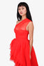 Majorelle Red Tulle One Shoulder Ruffle Gown Size XS