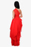 Majorelle Red Tulle One Shoulder Ruffle Gown Size XS