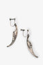 Saint Laurent Silver Toned Feather Clip On Earrings