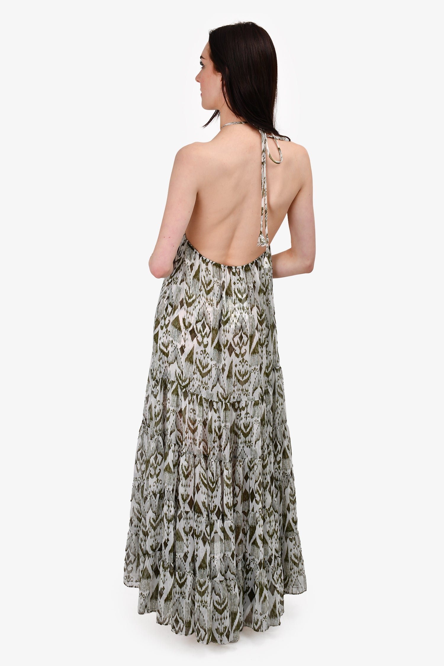 Misa Los Angeles Green Patterned Halter Maxi Dress Size M Mine & Yours Misa Los Angeles Green Patterned Halter Maxi Dress Size M Mine & Yours