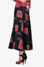 Victoria Beckham Navy Silk Horse Printed Skirt Size 8