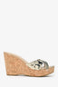 Jimmy Choo Black/Green Snake Printed Leather Wedges Size 38