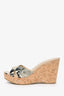 Jimmy Choo Black/Green Snake Printed Leather Wedges Size 38