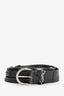 Saint Laurent Black Leather 'Croissant De Lune' Narrow Logo Belt
