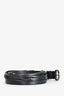 Saint Laurent Black Leather 'Croissant De Lune' Narrow Logo Belt