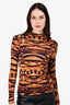 Ulla Johnson Brown Tiger Print Mock Neck Top Size S