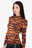 Ulla Johnson Brown Tiger Print Mock Neck Top Size S