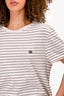 Celine White Striped Triomphe Logo T-Shirt Size L