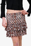 Isabel Marant Etoile Brown And White Patterned Cotton Smock Mini Skirt Size 38
