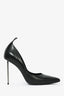 Vic Matie Black Leather Pointed Toe Pumps with Silver Heel Size 39