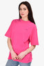 Balenciaga Pink Small Logo Printed T-Shirt Size XS